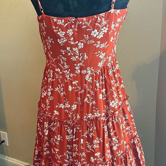 NWOT Love Riche Rust Color w/Floral Pattern Mini Dress, Tie Front, Size Medium - Picture 5 of 13